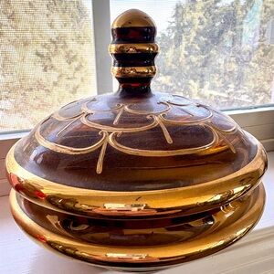 Vtg 1960s Bergdorf smoked glass Candy Dish